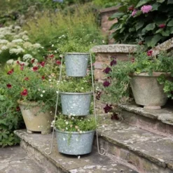 Tiered Corner Stand With Three Galvanised Pots -Deals Green4Ever Store pr2000027862 card3 lg