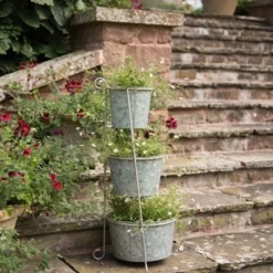 Tiered Corner Stand With Three Galvanised Pots -Deals Green4Ever Store pr2000027862 card5 lg