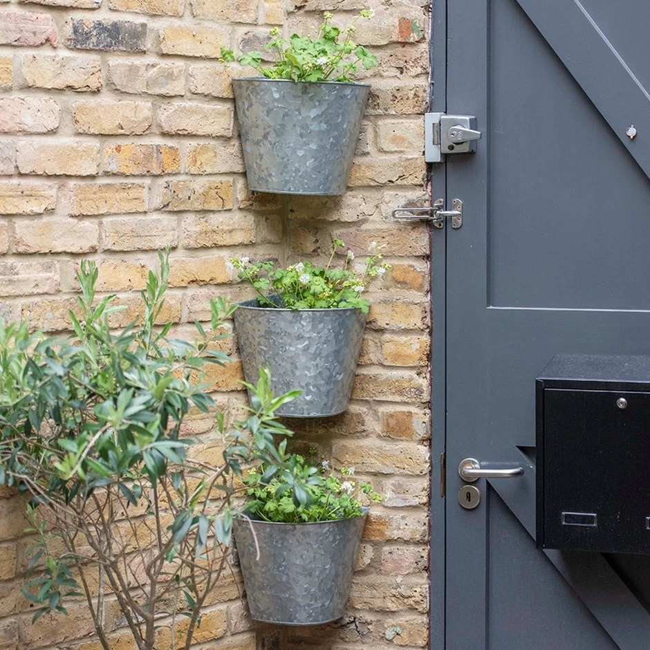 Galvanised Corner Wall Planters - Set Of 3 1 Galvanised Corner Wall Planters - Set Of 3