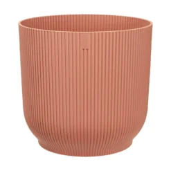 Large Ribbed Round Plant Pot With Wheels - Pink
