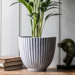 Ribbed Terracotta Plant Pot - Light Grey -Deals Green4Ever Store pr2000047914 card2 lg